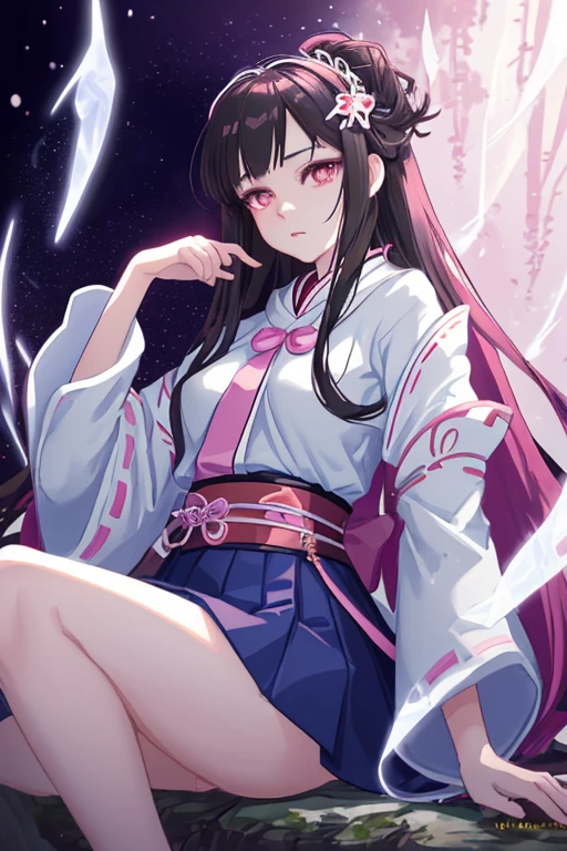 Nezuko sitting in a magical place, holding a katana in her hand, wearing a short, mid-thigh skirt, a white top, with beautiful detailed eyes and lips, an extremely detailed face with long eyelashes. The artwork is of the best quality, in 4k, 8k, high resolution, a masterpiece at a 1.2 intensity. The image is ultra-detailed and realistic, with a photorealistic effect at a 1.37 intensity. The art style is anime, specifically portraits. The colors are vivid, with studio lighting that accentuates the sharp focus. The overall image has an HDR effect.
In the scene, Nezuko is sitting in a magical place, surrounded by enchanting and ethereal elements. The place exudes a sense of mystery and wonder, with sparkling lights and floating particles in the air. The magical atmosphere is enhanced by the vibrant colors, creating a visually captivating experience. Nezuko's expression is serene and determined, with her eyes emanating a captivating gaze.
The katana she holds in her hand is intricately designed and shines with a mystical aura. The details on the katana, such as the patterns on the blade and the hilt, are meticulously rendered. The short, mid-thigh skirt Nezuko wears adds a touch of elegance and femininity to her character. The white top she wears highlights her delicate features and complements the vibrant colors of the surroundings.
The scene is bathed in studio lighting, which emphasizes the depth and dimension of the artwork. The sharp focus brings out the fine details of Nezuko's eyes and face, capturing every nuance and expression. The HDR effect adds dynamic range to the image, enhancing the overall visual impact.
The artwork portrays Nezuko in a stunning and captivating manner, showcasing her beauty and strength. The combination of the anime art style, vivid colors, and the magical setting creates a visually striking and immersive experience for the viewers.
Please generate the Stable Diffusion prompt accordingly, sex.