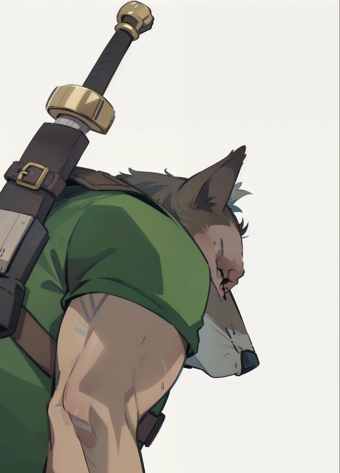 (melhor detalhamento, alta qualidade), homem-lobo de costas, espada nas costas