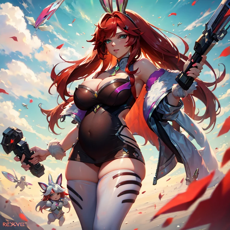 Sexy pregnant battle bunny miss Fortune, red hair, cleavage 