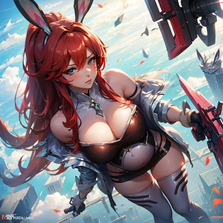 Sexy pregnant battle bunny miss Fortune, red hair, cleavage 