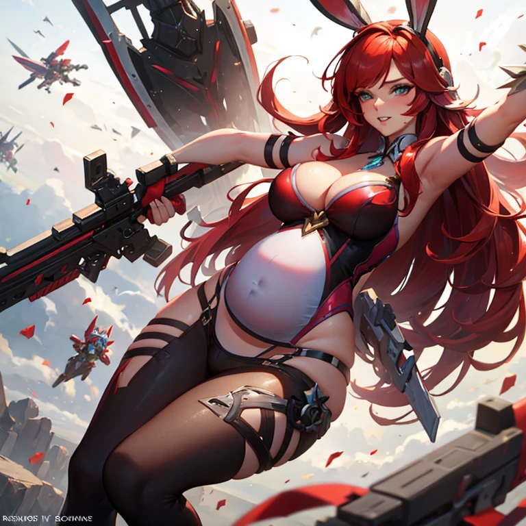 Sexy pregnant battle bunny miss Fortune, red hair, cleavage
