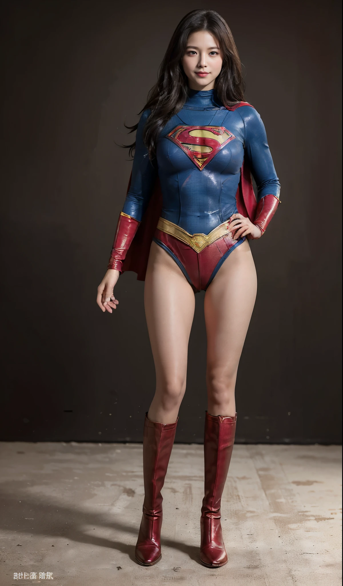 No background、(((Beautiful legs in black tights.)))、(((Legally express the beauty of your smile)))、((((Make the most of your original images)))、(((Supergirl Costume)))、(((ボディにフィットしたSupergirl Costume)))、(((Beautiful Hair)))、(((Smiles and winks)))、(((Please wear black tights....、Wear red boots)))、((Best image quality、8k))、((highest quality、8k、masterpiece:1.3))、(((Preserve background )))、Sharp focus:1.2、Beautiful woman with perfect figure:1.4、Slim Abs:1.2、Wet body:1.5、Highly detailed face and skin texture、8k