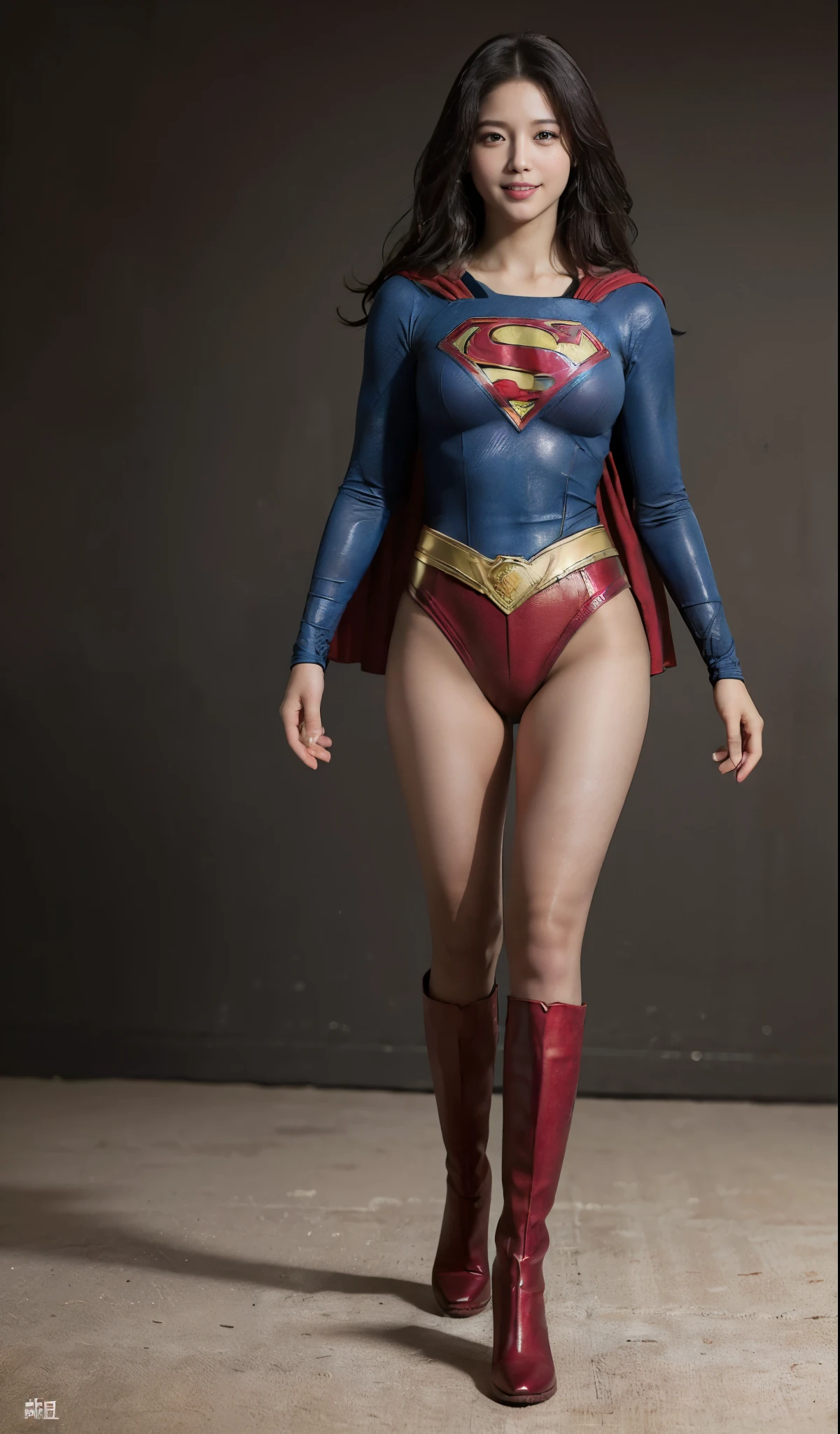 No background、(((Beautiful legs in black tights.)))、(((Legally express the beauty of your smile)))、((((Make the most of your original images)))、(((Supergirl Costume)))、(((ボディにフィットしたSupergirl Costume)))、(((Beautiful Hair)))、(((Smiles and winks)))、(((Please wear black tights....、Wear red boots)))、((Best image quality、8k))、((highest quality、8k、masterpiece:1.3))、(((Preserve background )))、Sharp focus:1.2、Beautiful woman with perfect figure:1.4、Slim Abs:1.2、Wet body:1.5、Highly detailed face and skin texture、8k