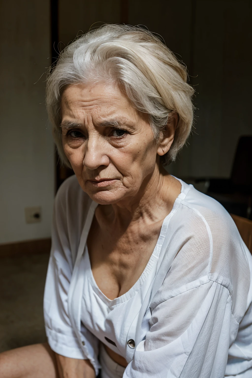 80 year old sad and poor woman