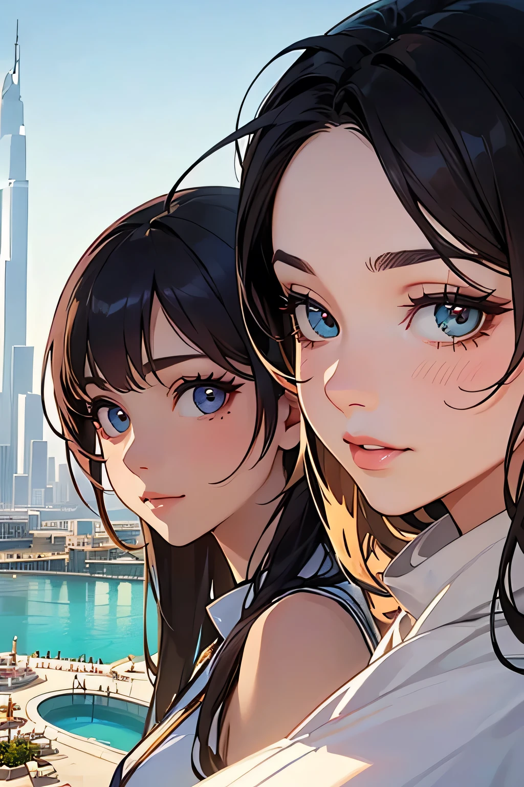 highest quality、High resolution、Detailed Background、(Beautiful face in every detail:1.4)、Anatomically correct、(Detailed facial expressions)、(Detailed eyes:1.2)、(Detailed eyes:1.2)、Beautiful women in their 20s、(Highly detailed face:1.4)、Brightly colored hair、well-groomed eyebrows、Cute Eye Makeup、Cute Lip Makeup、Cute clothes with little exposure、
(Two beautiful women sightseeing in Dubai with the famous sights in the background:1.5)、
Dubai is a world-famous tourist destination with many attractive spots.、
Burj Khalifa(Burj Khalifa):It is the tallest building in the world and is a skyscraper at 828 metres high.、The observation deck offers a beautiful view of Dubai.、
The Dubai Mall(Dubai Mall):The world's largest shopping mall with plenty of shopping and restaurants、There are plenty of movie theaters and、The mall also has entertainment facilities such as an aquarium and an ice skating rink.、
Palm Jumeirah(Palm Jumeirah):An artificial island with a hotel and resort、Luxury homes line the streets、Resort facilities such as Atlantis The Palm and Aquaventures are particularly popular.