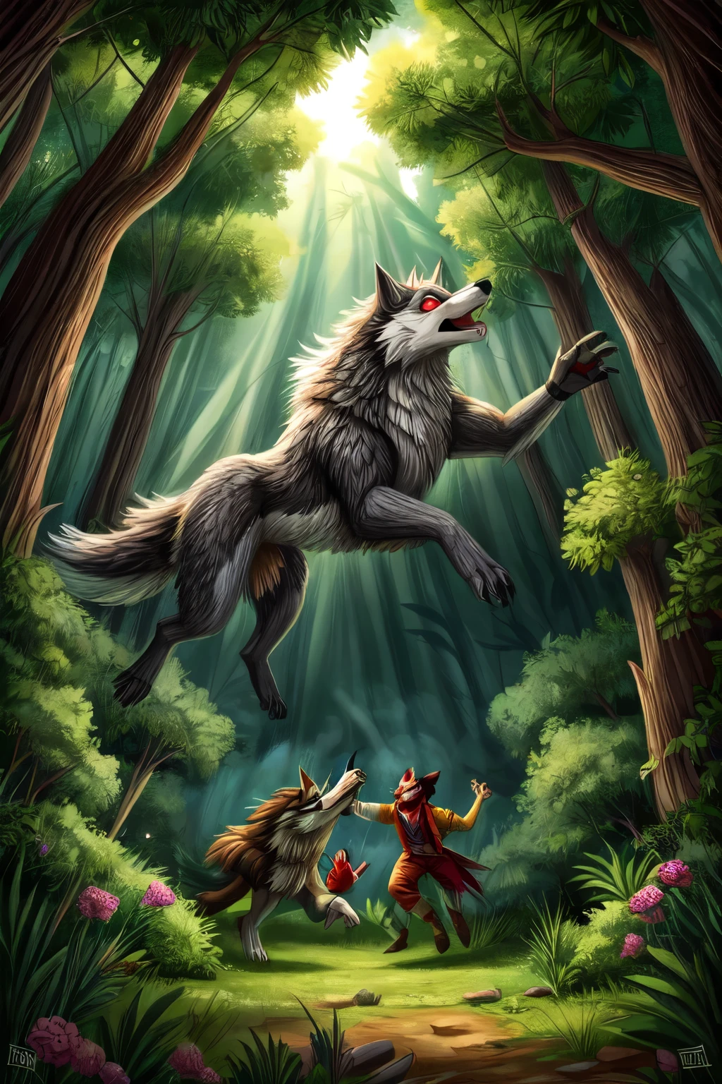 lobos atacando na floresta