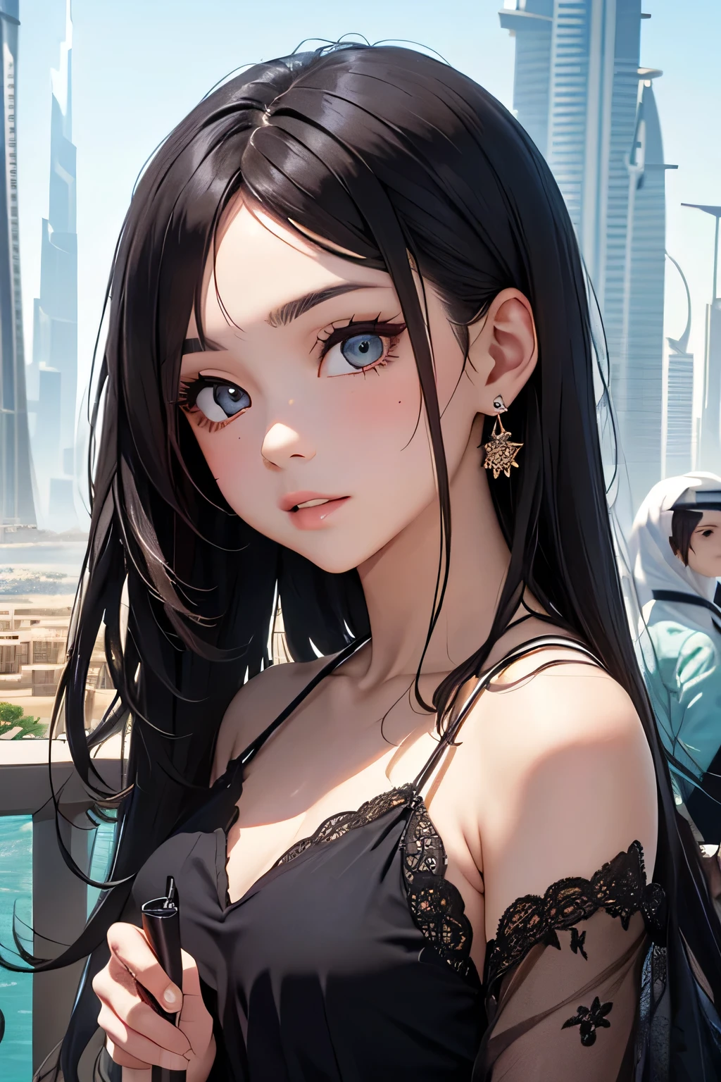 highest quality、High resolution、Detailed Background、(Beautiful face in every detail:1.4)、Anatomically correct、(Detailed facial expressions)、(Detailed eyes:1.2)、(Detailed eyes:1.2)、Beautiful women in their 20s、(Highly detailed face:1.4)、Brightly colored hair、well-groomed eyebrows、Cute Eye Makeup、Cute Lip Makeup、Cute clothes with little exposure、

(Two beautiful women sightseeing in Dubai with the famous sights in the background:1.5)、

Dubai is a world-famous tourist destination with many attractive spots.、
Burj Khalifa（Burj Khalifa）：It is the tallest building in the world and is a skyscraper at 828 metres high.、The observation deck offers a beautiful view of Dubai.、
The Dubai Mall（Dubai Mall）：The world&#39;s largest shopping mall with plenty of shopping and restaurants、There are plenty of movie theaters and、The mall also has entertainment facilities such as an aquarium and an ice skating rink.、
Palm Jumeirah（Palm Jumeirah）：An artificial island with a hotel and resort、Luxury homes line the streets、Resort facilities such as Atlantis The Palm and Aquaventures are particularly popular.