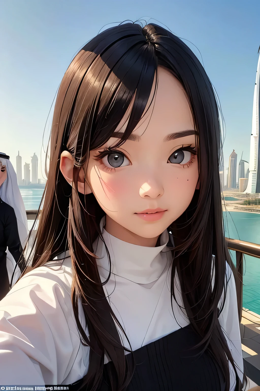 highest quality、High resolution、Detailed Background、(Beautiful face in every detail:1.4)、Anatomically correct、(Detailed facial expressions)、(Detailed eyes:1.2)、(Detailed eyes:1.2)、Beautiful women in their 20s、(Highly detailed face:1.4)、Brightly colored hair、well-groomed eyebrows、Cute Eye Makeup、Cute Lip Makeup、Cute clothes with little exposure、
(Two beautiful women sightseeing in Dubai with the famous sights in the background:1.5)、
Dubai is a world-famous tourist destination with many attractive spots.、
Burj Khalifa(Burj Khalifa):It is the tallest building in the world and is a skyscraper at 828 metres high.、The observation deck offers a beautiful view of Dubai.、
The Dubai Mall(Dubai Mall):The world's largest shopping mall with plenty of shopping and restaurants、There are plenty of movie theaters and、The mall also has entertainment facilities such as an aquarium and an ice skating rink.、
Palm Jumeirah(Palm Jumeirah):An artificial island with a hotel and resort、Luxury homes line the streets、Resort facilities such as Atlantis The Palm and Aquaventures are particularly popular.