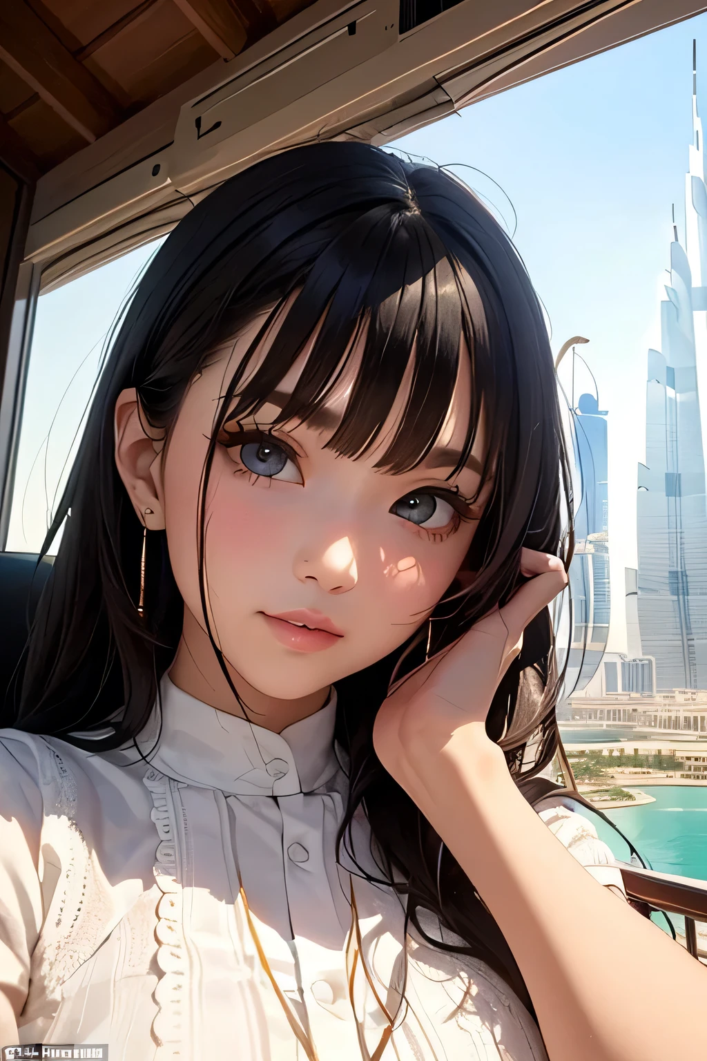 highest quality、High resolution、Detailed Background、(Beautiful face in every detail:1.4)、Anatomically correct、(Detailed facial expressions)、(Detailed eyes:1.2)、(Detailed eyes:1.2)、Beautiful women in their 20s、(Highly detailed face:1.4)、Brightly colored hair、well-groomed eyebrows、Cute Eye Makeup、Cute Lip Makeup、Cute clothes with little exposure、

(Two beautiful women sightseeing in Dubai with the famous sights in the background:1.5)、

Dubai is a world-famous tourist destination with many attractive spots.、
Burj Khalifa（Burj Khalifa）：It is the tallest building in the world and is a skyscraper at 828 metres high.、The observation deck offers a beautiful view of Dubai.、
The Dubai Mall（Dubai Mall）：The world&#39;s largest shopping mall with plenty of shopping and restaurants、There are plenty of movie theaters and、The mall also has entertainment facilities such as an aquarium and an ice skating rink.、
Palm Jumeirah（Palm Jumeirah）：An artificial island with a hotel and resort、Luxury homes line the streets、Resort facilities such as Atlantis The Palm and Aquaventures are particularly popular.