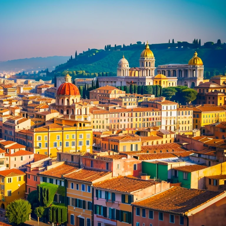 Big Roman city with white buildings and red roofs.
