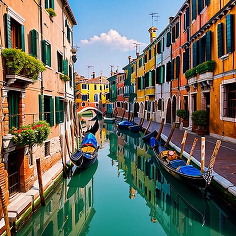 Old house in Venice々Very detailed photo of the canal between, Surreal, (gondola:1.2), (masterpiece: 1.2)