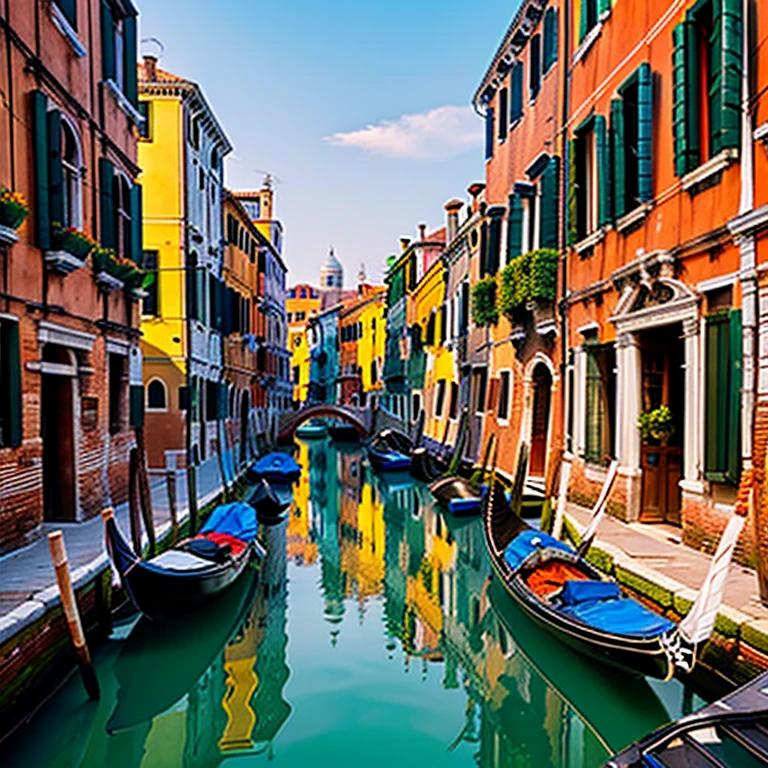 Old house in Venice々Very detailed photo of the canal between, Surreal, (gondola:1.2), (masterpiece: 1.2)
