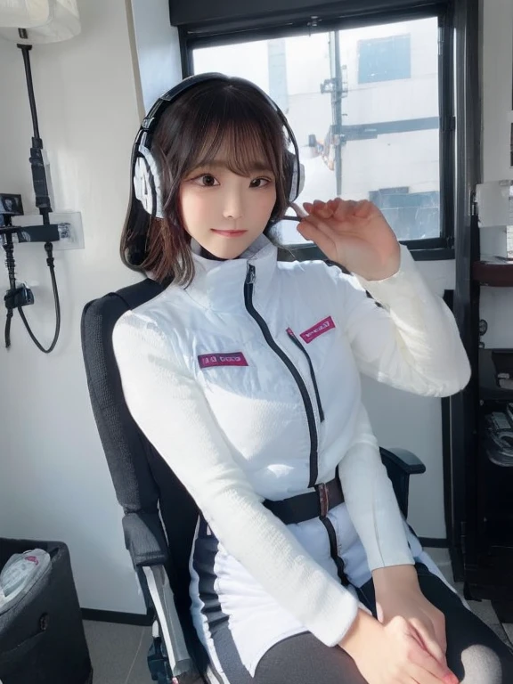 ((Detailed face, Professional photography)),
Ultra-high resolution, (Realistic: 1.4), RAW Photos, highest quality, (PhotoRealistic Stick), concentrate, Soft Light,masterpiece, highest quality, Very detailed, 8K,
BREAK
(arms behind back):5,(arms up behind):1,
(black sleeves):10,(black long tightfit sleeves)
BREAK
(headphone):10
(metallic gray astrovest),
(metallic luster mirror finish astrovest):2,belt,
BREAK
blush:3,smile,look at viewer,(Blunt bangs),(black hair):2,(long hair):1.3
(drooping eyes),(Young Face),
BREAK
Portrait,(solo),1girl,(Caucasian):10,(android girl):1.4,Plump:0.7,
((25 years old)), ((Japanese)),
BREAK
(hidden hand):10,
BREAK
(Written boundary depth,futuristic airliner seats,space station,Bomi,neotech,bing_astronaut