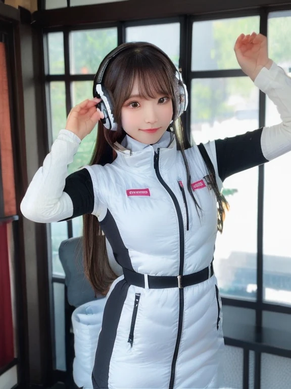 ((Detailed face, Professional photography)),
Ultra-high resolution, (Realistic: 1.4), RAW Photos, highest quality, (PhotoRealistic Stick), concentrate, Soft Light,masterpiece, highest quality, Very detailed, 8K,
BREAK
(arms behind back):5,(arms up behind):1,
(black sleeves):10,(black long tightfit sleeves)
BREAK
(headphone):10
(metallic gray astrovest),
(metallic luster mirror finish astrovest):2,belt,
BREAK
blush:3,smile,look at viewer,(Blunt bangs),(black hair):2,(long hair):1.3
(drooping eyes),(Young Face),
BREAK
Portrait,(solo),1girl,(Caucasian):10,(android girl):1.4,Plump:0.7,
((25 years old)), ((Japanese)),
BREAK
(hidden hand):10,
BREAK
(Written boundary depth,futuristic space station,,space station,Bomi,neotech,bing_astronaut
