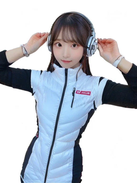 ((Detailed face, Professional photography)),
Ultra-high resolution, (Realistic: 1.4), RAW Photos, highest quality, (PhotoRealistic Stick), concentrate, Soft Light,masterpiece, highest quality, Very detailed, 8K,

BREAK
(arms behind back):5,(arms up behind):1,
(black sleeves):10,(black long tightfit sleeves)

BREAK
(headphone):10
(metallic gray astrovest),
(metallic luster  mirror finish astrovest):2,belt,

BREAK
blush:3,smile,look at viewer,(Blunt bangs),(black hair):2,(long hair):1.3
(drooping eyes),(Young Face),

BREAK
Portrait,(solo),1girl,(Caucasian):10,(android girl):1.4,Plump:0.7, 
((25 years old)), ((Japanese)), 

BREAK
(hidden hand):10,

BREAK
(Written boundary depth,futuristic space station,,space station,Bomi,neotech,bing_astronaut