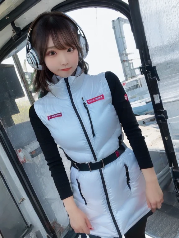 ((Detailed face, Professional photography)),
Ultra-high resolution, (Realistic: 1.4), RAW Photos, highest quality, (PhotoRealistic Stick), concentrate, Soft Light,masterpiece, highest quality, Very detailed, 8K,

BREAK
(arms behind back):5,(arms up behind):1,
(black sleeves):10,(black long tightfit sleeves)

BREAK
(headphone):10
(metallic gray astrovest),
(metallic luster  mirror finish astrovest):2,belt,

BREAK
blush:3,smile,look at viewer,(Blunt bangs),(black hair):2,(long hair):1.3
(drooping eyes),(Young Face),

BREAK
Portrait,(solo),1girl,(Caucasian):10,(android girl):1.4,Plump:0.7, 
((25 years old)), ((Japanese)), 

BREAK
(hidden hand):10,

BREAK
(Written boundary depth,futuristic space station,,space station,Bomi,neotech,bing_astronaut