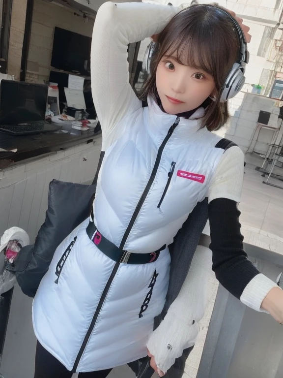 ((Detailed face, Professional photography)),
Ultra-high resolution, (Realistic: 1.4), RAW Photos, highest quality, (PhotoRealistic Stick), concentrate, Soft Light,masterpiece, highest quality, Very detailed, 8K,
BREAK
(arms behind back):5,(arms up behind):1,
(black sleeves):10,(black long tightfit sleeves)
BREAK
(headphone):10
(metallic gray astrovest),
(metallic luster mirror finish astrovest):2,belt,
BREAK
blush:3,smile,look at viewer,(Blunt bangs),(black hair):2,(long hair):1.3
(drooping eyes),(Young Face),
BREAK
Portrait,(solo),1girl,(Caucasian):10,(android girl):1.4,Plump:0.7,
((25 years old)), ((Japanese)),
BREAK
(hidden hand):10,
BREAK
(Written boundary depth,futuristic space station,,space station,Bomi,neotech,bing_astronaut