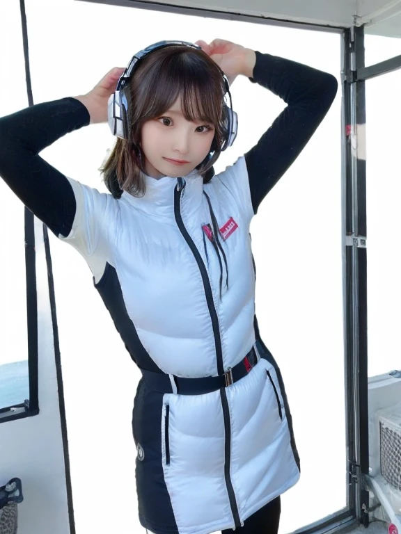 ((Detailed face, Professional photography)),
Ultra-high resolution, (Realistic: 1.4), RAW Photos, highest quality, (PhotoRealistic Stick), concentrate, Soft Light,masterpiece, highest quality, Very detailed, 8K,
BREAK
(arms behind back):5,(arms up behind):1,
(black sleeves):10,(black long tightfit sleeves)
BREAK
(headphone):10
(metallic gray astrovest),
(metallic luster mirror finish astrovest):2,belt,
BREAK
blush:3,smile,look at viewer,(Blunt bangs),(black hair):2,(long hair):1.3
(drooping eyes),(Young Face),
BREAK
Portrait,(solo),1girl,(Caucasian):10,(android girl):1.4,Plump:0.7,
((25 years old)), ((Japanese)),
BREAK
(hidden hand):10,
BREAK
(Written boundary depth,futuristic space station,,space station,Bomi,neotech,bing_astronaut