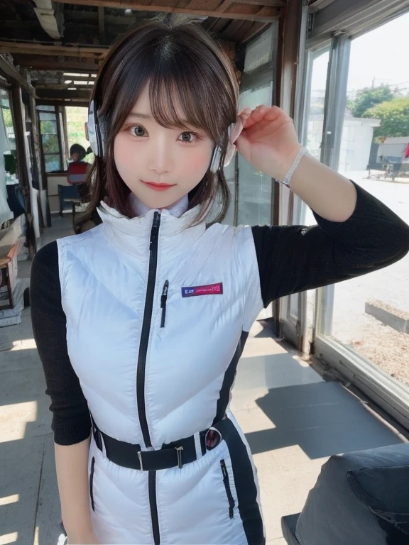 ((Detailed face, Professional photography)),
Ultra-high resolution, (Realistic: 1.4), RAW Photos, highest quality, (PhotoRealistic Stick), concentrate, Soft Light,masterpiece, highest quality, Very detailed, 8K,
BREAK
(arms behind back):5,(arms up behind):1,
(black sleeves):10,(black long tightfit sleeves)
BREAK
(headphone):10
(metallic gray astrovest),
(metallic luster mirror finish astrovest):2,belt,
BREAK
blush:3,smile,look at viewer,(Blunt bangs),(black hair):2,(long hair):1.3
(drooping eyes),(Young Face),
BREAK
Portrait,(solo),1girl,(Caucasian):10,(android girl):1.4,Plump:0.7,
((25 years old)), ((Japanese)),
BREAK
(hidden hand):10,
BREAK
(Written boundary depth,futuristic space station,,space station,Bomi,neotech,bing_astronaut