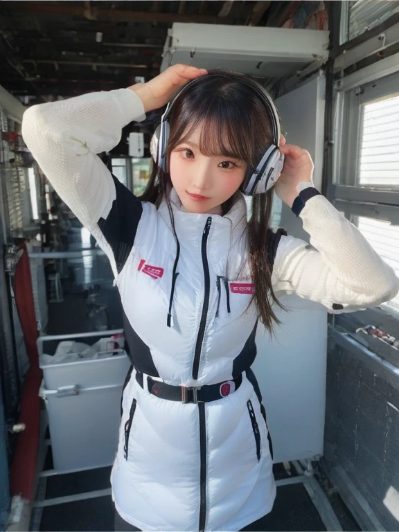 ((Detailed face, Professional photography)),
Ultra-high resolution, (Realistic: 1.4), RAW Photos, highest quality, (PhotoRealistic Stick), concentrate, Soft Light,masterpiece, highest quality, Very detailed, 8K,
BREAK
(arms behind back):5,(arms up behind):1,
(black sleeves):10,(black long tightfit sleeves)
BREAK
(headphone):10
(metallic gray astrovest),
(metallic luster mirror finish astrovest):2,belt,
BREAK
blush:3,smile,look at viewer,(Blunt bangs),(black hair):2,(long hair):1.3
(drooping eyes),(Young Face),
BREAK
Portrait,(solo),1girl,(Caucasian):10,(android girl):1.4,Plump:0.7,
((25 years old)), ((Japanese)),
BREAK
(hidden hand):10,
BREAK
(Written boundary depth,futuristic space station,,space station,Bomi,neotech,bing_astronaut