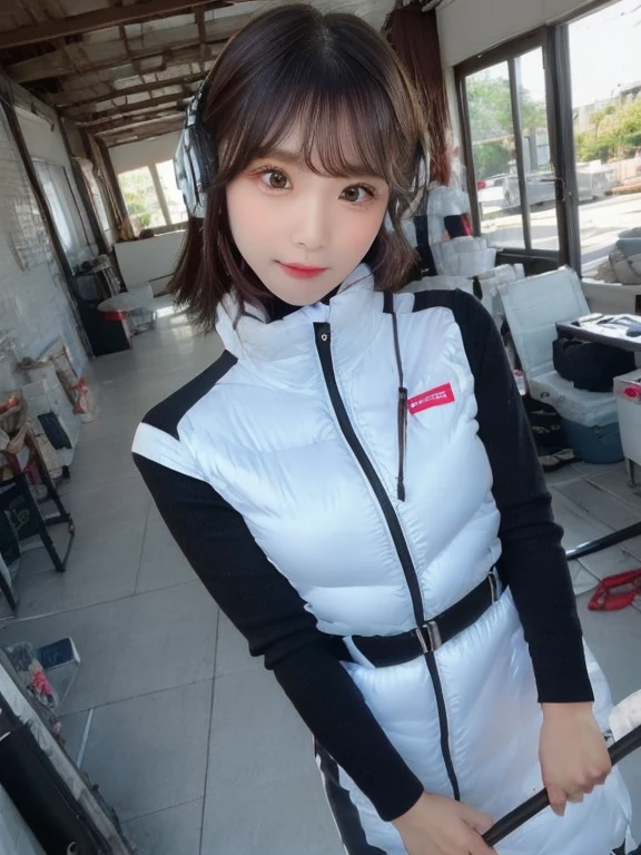 ((Detailed face, Professional photography)),
Ultra-high resolution, (Realistic: 1.4), RAW Photos, highest quality, (PhotoRealistic Stick), concentrate, Soft Light,masterpiece, highest quality, Very detailed, 8K,

BREAK
(arms behind back):5,(arms up behind):1,
(black sleeves):10,(black long tightfit sleeves)

BREAK
(headphone):10
(metallic gray astrovest),
(metallic luster  mirror finish astrovest):2,belt,

BREAK
blush:3,smile,look at viewer,(Blunt bangs),(black hair):2,(long hair):1.3
(drooping eyes),(Young Face),

BREAK
Portrait,(solo),1girl,(Caucasian):10,(android girl):1.4,Plump:0.7, 
((25 years old)), ((Japanese)), 

BREAK
(hidden hand):10,

BREAK
(Written boundary depth,futuristic space station,,space station,Bomi,neotech,bing_astronaut