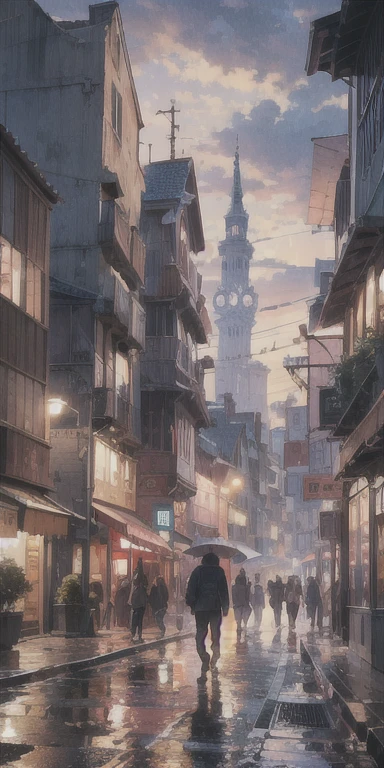 Anime cityscape with tower, Man walking on a snowy road, Space Sky. by: makoto shinkai, Beautiful anime scene, makoto shinkai, Cyril Rolland, Anime Background Art, Beautiful anime scenery, anime art wallpaper 4k, anime art wallpaper 4k, 4k anime wallpaper, anime wallpaper 4k, anime wallpaper 4k, Detail enhancements, Perfect detail handling.