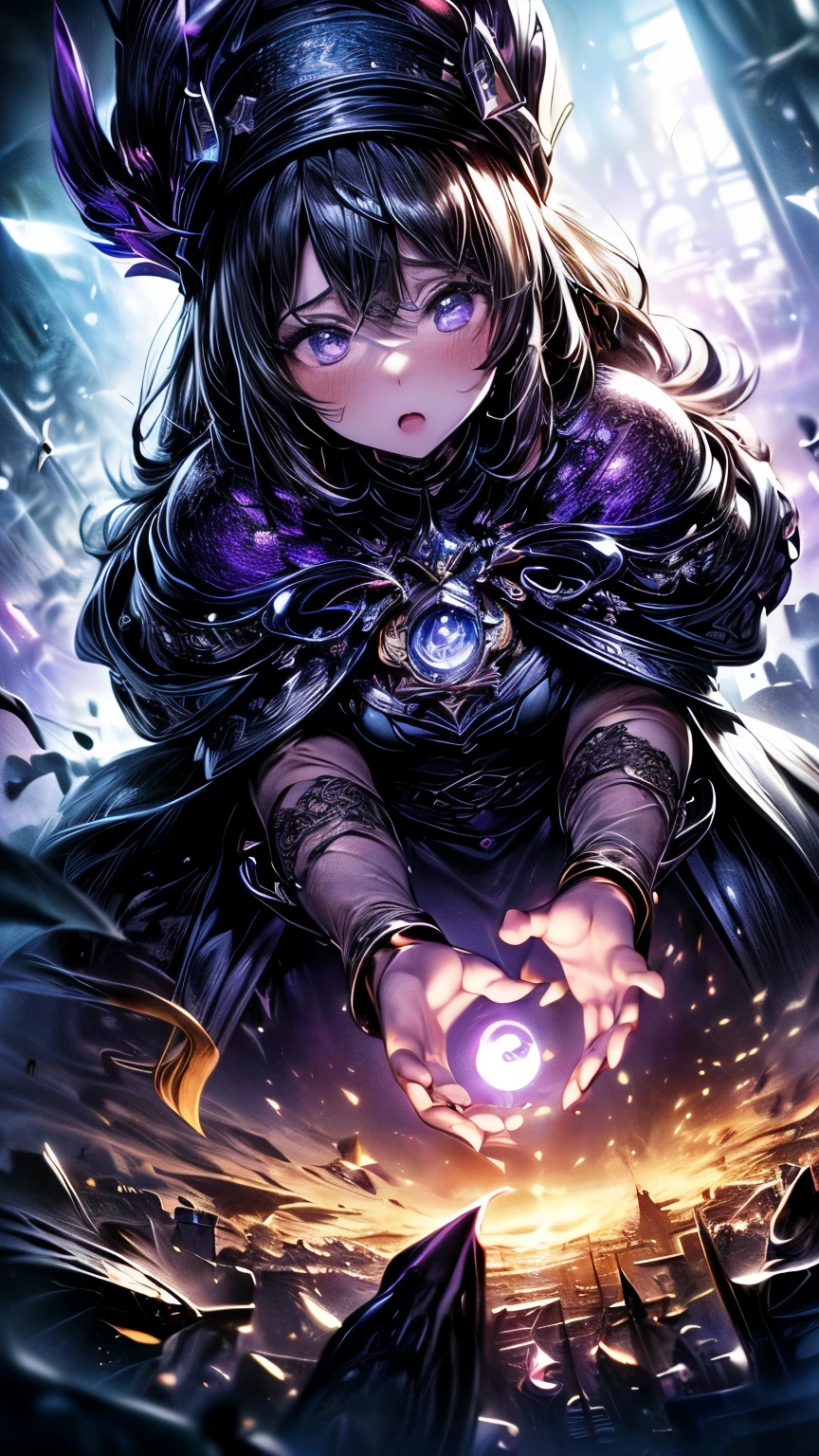 ((((masterpiece, highest quality, Very detailed, very_expensive_solve, big_file size, Full Color)))), ((((Modern stressful society)))), Abstract illustration, CG, Dark worldview, Fantasy World, Big black vortex, darkness魔法, Wizard, (darkness), Magical Vortex, ((Purple Magic)), Gothic Girl Costume,