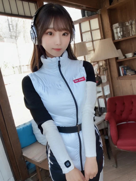 ((Detailed face, Professional photography)),
Ultra-high resolution, (Realistic: 1.4), RAW Photos, highest quality, (PhotoRealistic Stick), concentrate, Soft Light,masterpiece, highest quality, Very detailed, 8K,
BREAK
(arms behind back):5,(arms up behind):1,
(black sleeves):10,(black long tightfit sleeves)
BREAK
(headphone):10
(metallic gray astrovest),
(metallic luster mirror finish astrovest):2,belt,
BREAK
blush:3,smile,look at viewer,(Blunt bangs),(black hair):2,(long hair):1.3
(drooping eyes),(Young Face),
BREAK
Portrait,(solo),1girl,(Caucasian):10,(android girl):1.4,Plump:0.7,
((25 years old)), ((Japanese)),
BREAK
(hidden hand):10,
BREAK
(Written boundary depth,futuristic space station,,space station,Bomi,neotech,bing_astronaut