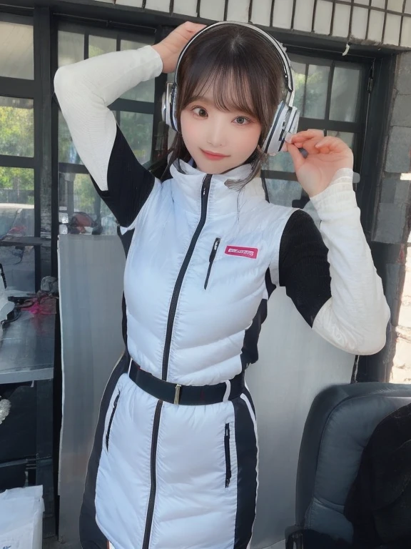 ((Detailed face, Professional photography)),
Ultra-high resolution, (Realistic: 1.4), RAW Photos, highest quality, (PhotoRealistic Stick), concentrate, Soft Light,masterpiece, highest quality, Very detailed, 8K,
BREAK
(arms behind back):5,(arms up behind):1,
(black sleeves):10,(black long tightfit sleeves)
BREAK
(headphone):10
(metallic gray astrovest),
(metallic luster mirror finish astrovest):2,belt,
BREAK
blush:3,smile,look at viewer,(Blunt bangs),(black hair):2,(long hair):1.3
(drooping eyes),(Young Face),
BREAK
Portrait,(solo),1girl,(Caucasian):10,(android girl):1.4,Plump:0.7,
((25 years old)), ((Japanese)),
BREAK
(hidden hand):10,
BREAK
(Written boundary depth,futuristic space station,,space station,Bomi,neotech,bing_astronaut