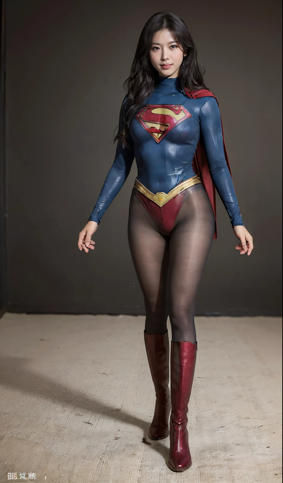 No background、(((Beautiful legs in black tights.)))、(((Legally express the beauty of your smile)))、((((Make the most of your original images)))、(((Supergirl Costume)))、(((ボディにフィットしたSupergirl Costume)))、(((Beautiful Hair)))、(((Smiles and winks)))、(((Please wear black tights....、Wear red boots)))、((Best image quality、8k))、((highest quality、8k、masterpiece:1.3))、(((Preserve background )))、Sharp focus:1.2、Beautiful woman with perfect figure:1.4、Slim Abs:1.2、Wet body:1.5、Highly detailed face and skin texture、8k