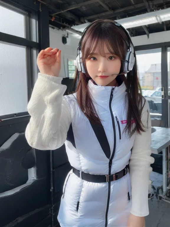 ((Detailed face, Professional photography)),
Ultra-high resolution, (Realistic: 1.4), RAW Photos, highest quality, (PhotoRealistic Stick), concentrate, Soft Light,masterpiece, highest quality, Very detailed, 8K,

BREAK
(arms behind back):5,(arms up behind):1,
(black sleeves):10,(black long tightfit sleeves)

BREAK
(headphone):10
(metallic gray astrovest),
(metallic luster  mirror finish astrovest):2,belt,

BREAK
blush:3,smile,look at viewer,(Blunt bangs),(black hair):2,(long hair):1.3
(drooping eyes),(Young Face),

BREAK
Portrait,(solo),1girl,(Caucasian):10,(android girl):1.4,Plump:0.7, 
((25 years old)), ((Japanese)), 

BREAK
(hidden hand):10,

BREAK
(Written boundary depth,futuristic space station,,space station,Bomi,neotech,bing_astronaut