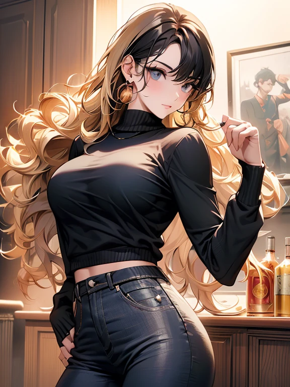 (masterpiece、de primera calidad:1.2), tiro de vaquero, solo, 1 chica en, Yang Xiao Long, Pon tus manos en tus caderas, ahogo, un ojo morado, chaqueta cafe, parte superior del tubo amarillo, pantalones cortos negros, guantes negros sin dedos, bufanda naranja, capa de cintura, diafragma, escote del pecho,