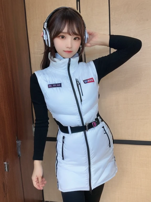 ((Detailed face, Professional photography)),
Ultra-high resolution, (Realistic: 1.4), RAW Photos, highest quality, (PhotoRealistic Stick), concentrate, Soft Light,masterpiece, highest quality, Very detailed, 8K,
BREAK
(arms behind back):5,(arms up behind):1,
(black sleeves):10,(black long tightfit sleeves)
BREAK
(headphone):10
(metallic gray astrovest),
(metallic luster mirror finish astrovest):2,belt,
BREAK
blush:3,smile,look at viewer,(Blunt bangs),(black hair):2,(long hair):1.3
(drooping eyes),(Young Face),
BREAK
Portrait,(solo),1girl,(Caucasian):10,(android girl):1.4,Plump:0.7,
((25 years old)), ((Japanese)),
BREAK
(hidden hand):10,
BREAK
(Written boundary depth,futuristic space station,,space station,Bomi,neotech,bing_astronaut