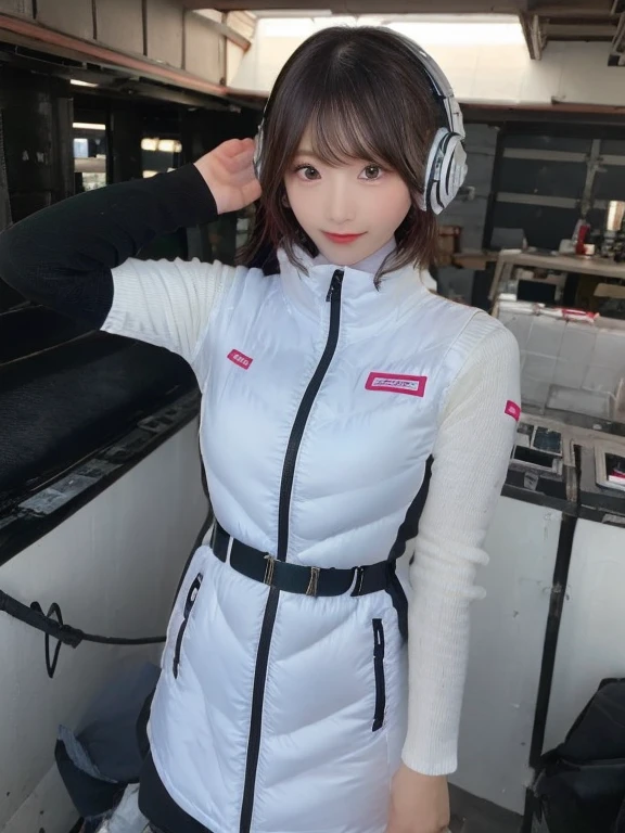 ((Detailed face, Professional photography)),
Ultra-high resolution, (Realistic: 1.4), RAW Photos, highest quality, (PhotoRealistic Stick), concentrate, Soft Light,masterpiece, highest quality, Very detailed, 8K,

BREAK
(arms behind back):5,(arms up behind):1,
(black sleeves):10,(black long tightfit sleeves)

BREAK
(headphone):10
(metallic gray astrovest),
(metallic luster  mirror finish astrovest):2,belt,

BREAK
blush:3,smile,look at viewer,(Blunt bangs),(black hair):2,(long hair):1.3
(drooping eyes),(Young Face),

BREAK
Portrait,(solo),1girl,(Caucasian):10,(android girl):1.4,Plump:0.7, 
((25 years old)), ((Japanese)), 

BREAK
(hidden hand):10,

BREAK
(Written boundary depth,futuristic space station,,space station,Bomi,neotech,bing_astronaut
