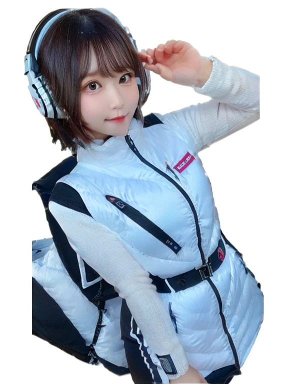 ((Detailed face, Professional photography)),
Ultra-high resolution, (Realistic: 1.4), RAW Photos, highest quality, (PhotoRealistic Stick), concentrate, Soft Light,masterpiece, highest quality, Very detailed, 8K,

BREAK
(arms behind back):5,(arms up behind):1,
(black sleeves):10,(black long tightfit sleeves)

BREAK
(headphone):10
(metallic gray astrovest),
(metallic luster  mirror finish astrovest):2,belt,

BREAK
blush:3,smile,look at viewer,(Blunt bangs),(black hair):2,(long hair):1.3
(drooping eyes),(Young Face),

BREAK
Portrait,(solo),1girl,(Caucasian):10,(android girl):1.4,Plump:0.7, 
((25 years old)), ((Japanese)), 

BREAK
(hidden hand):10,

BREAK
(Written boundary depth,futuristic space station,,space station,Bomi,neotech,bing_astronaut