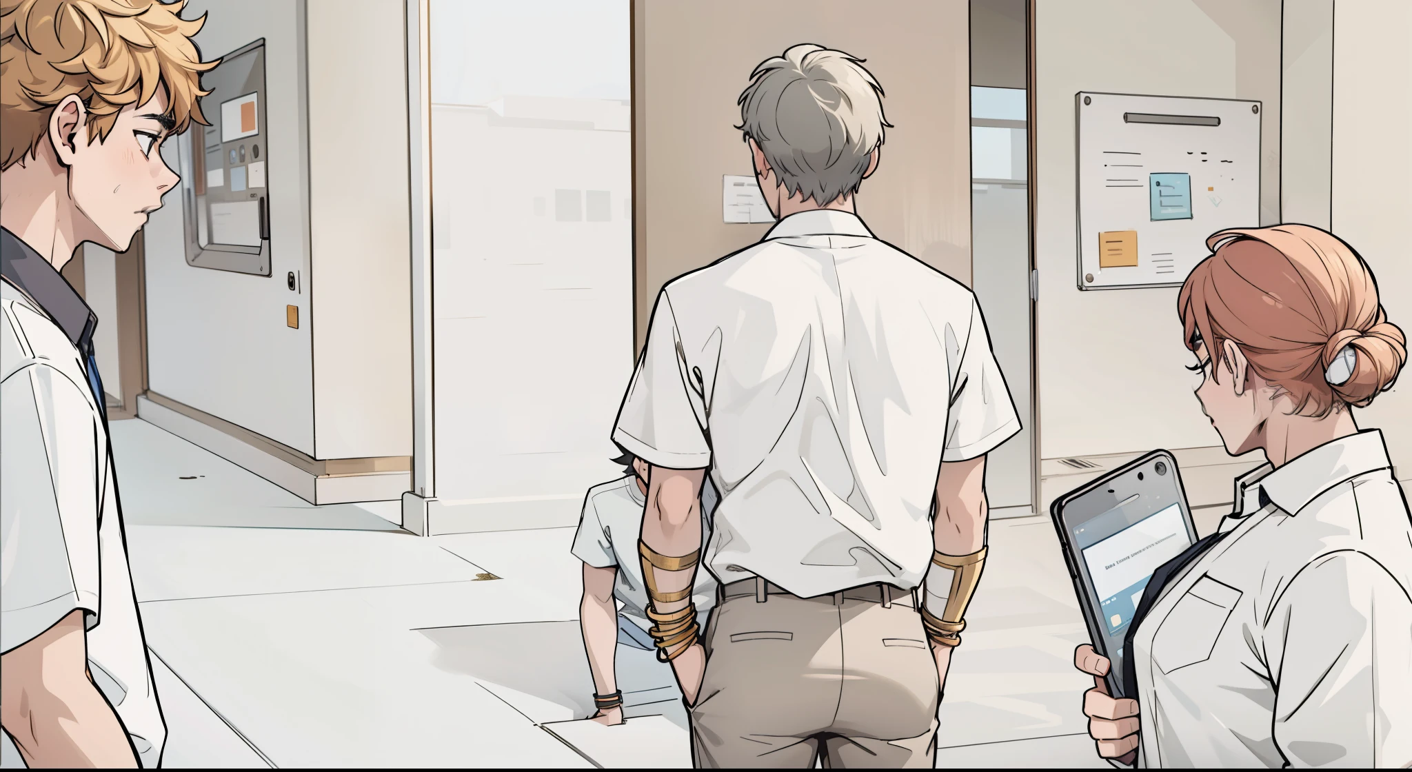 two 17-year-old male students have gold bracelets on their arms, the young man is angry and yells at them