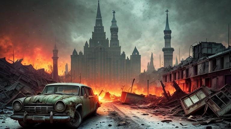 end of the world, (HDR:1.1), (muted colors:1.3),(Wrecked rusty car:0.8), (shards of glass:0.3), (Books on Earth:0.3), The wreckage of the car, The Right Scale, apocalypse, abandoned, neutral colors, night, screen space refraction, (complex parts), (complex parts, Hyper detailed:1.2), art station, cinematic frame, vignette, complex background, building, snowy, post-apocalyptic, destroyed moscow, destroyed kremlin, sovietwave, soviet, retro futurism, dark, nuclear war, winter
Sexy soldier girl with wavy long blonde hair nice very slim body fine detailed