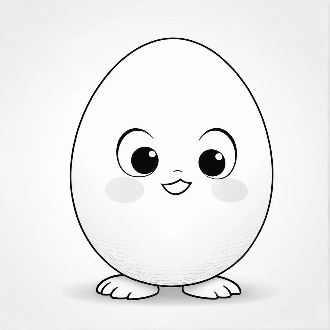 little sweet and adorable egg, first simple coloring page for one year old children, Happy, smiling, kein Hintergrund, Vektorgrafiken, minimalistisch, Vektor 2d, black lines White background, Coloring page for beginners, Vektorillustration, Bleistiftstriche, keine Farbe, Zeichnung zum Ausmalen, White background, Pixar-Stil, Black and white