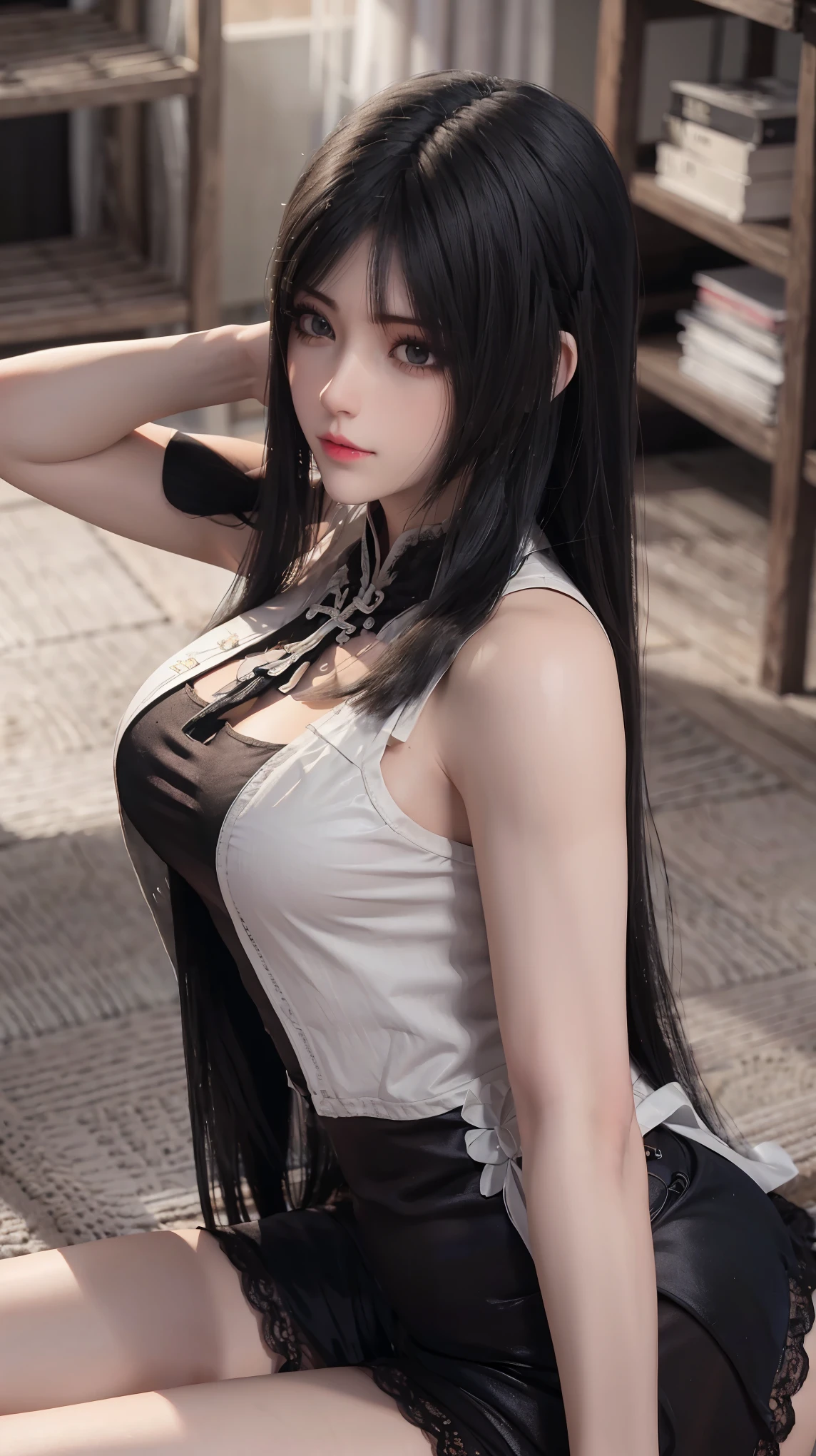 ，Close-up of miss wearing white mask, Beautiful character painting, guweiz, Gurwitz-style artwork, White-haired god, author：Yang Jie, Epic and beautiful character art, Stunning character art, author：Fan Qi, by Wuzhun Shifan, pixiv Art Street Guviz, Single ponytail, insult, High Ponytail, Tall and big, Long legs, (Sleeveless lace shirt), (shorts), (Striped )), ((Striped )), Walk, elegant, dignified, miss, Beautiful curves, sweet smile, Strong sense of detail and layering, color丰富绚丽, Has a unique texture, rich and colorful, color, vivid, design art, 16K, Super detailed, {{illustration}}, {Extremely refined}, {Exquisite surface treatment}, Super detailed, Delicate and shining eyes, {{light}}, 极致light效果, Model: realism, CFG size: 12, Laura: Bright texture (1.35), high quality, masterpiece, Exquisite facial features, Delicate hair depiction, Detailed depiction of eyes, masterpiece, best quality, Ray Tracing, Extremely detailed CG unified 8k wallpaper, masterpiece, best quality, (1 girl), 完美miss身材, (((Skinny white T-shirt))),  (Delicate face), Black short hair, Tie your hair up, light blue hairpin,  (White skin), (Optimal lighting), (Super intricate details), 4k unity, (Super detailed CG), Showing off her white legs, , Hot Pants, shorts,