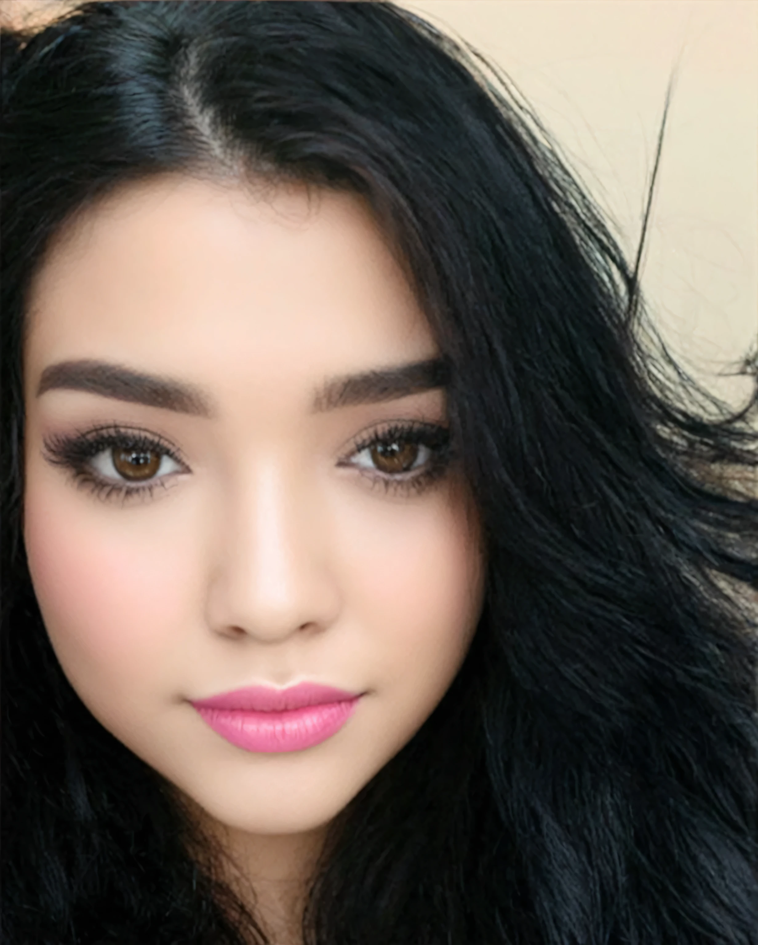um close up de uma mulher com cabelos longos e um batom rosa, cindy avelino, 18 anos de idade, foto de perfil, o bebedor faz, closeup impressionante, headshot, foto de perfil com headshot, 1 6 anos, close up of the head, Rosto muito bonito, embaralhamento dos namorados, she is about 1 6 anos, Alanis Guillen, headshot, lindo fofo