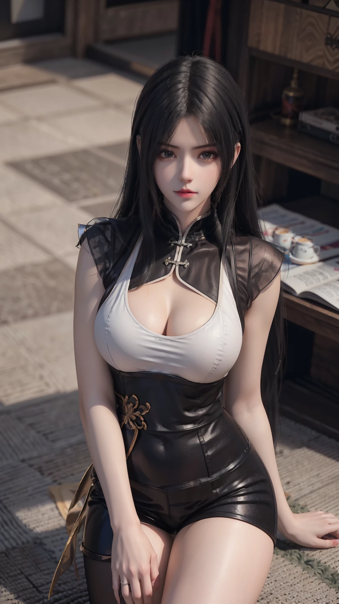 ，Close-up of miss wearing white mask, Beautiful character painting, guweiz, Gurwitz-style artwork, White-haired god, author：Yang Jie, Epic and beautiful character art, Stunning character art, author：Fan Qi, by Wuzhun Shifan, pixiv Art Street Guviz, Single ponytail, insult, High Ponytail, Tall and big, Long legs, (Sleeveless lace shirt), (shorts), (Striped )), ((Striped )), Walk, elegant, dignified, miss, Beautiful curves, sweet smile, Strong sense of detail and layering, color丰富绚丽, Has a unique texture, rich and colorful, color, vivid, design art, 16K, Super detailed, {{illustration}}, {Extremely refined}, {Exquisite surface treatment}, Super detailed, Delicate and shining eyes, {{light}}, 极致light效果, Model: realism, CFG size: 12, Laura: Bright texture (1.35), high quality, masterpiece, Exquisite facial features, Delicate hair depiction, Detailed depiction of eyes, masterpiece, best quality, Ray Tracing, Extremely detailed CG unified 8k wallpaper, masterpiece, best quality, (1 girl), 完美miss身材, (((Skinny white T-shirt))),  (Delicate face), Black short hair, Tie your hair up, light blue hairpin,  (White skin), (Optimal lighting), (Super intricate details), 4k unity, (Super detailed CG), Showing off her white legs, , Hot Pants, shorts,