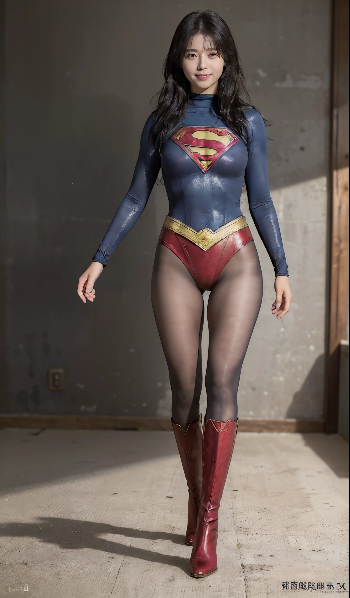 No background、(((Beautiful legs in black tights.)))、(((Legally express the beauty of your smile)))、((((Make the most of your original images)))、(((Supergirl Costume)))、(((ボディにフィットしたSupergirl Costume)))、(((Beautiful Hair)))、(((Smiles and winks)))、(((Please wear black tights....、Wear red boots)))、((Best image quality、8k))、((highest quality、8k、masterpiece:1.3))、(((Preserve background )))、Sharp focus:1.2、Beautiful woman with perfect figure:1.4、Slim Abs:1.2、Wet body:1.5、Highly detailed face and skin texture、8k