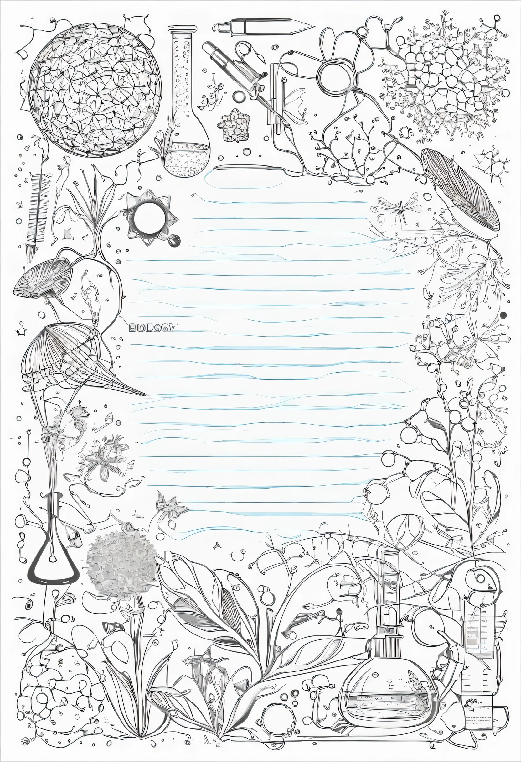 Cover page for General Biology folder size A4 with scientific things around