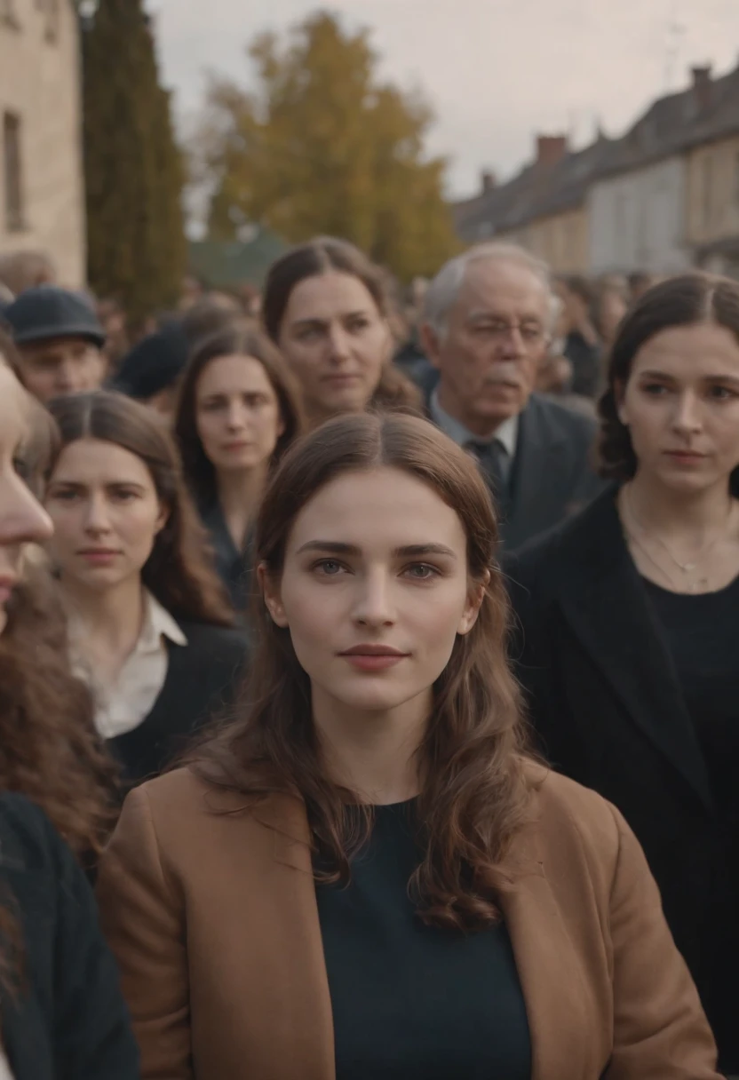 Crowd young people of Jews gathered  women  a Jewish in front of houses, Image 4k, 