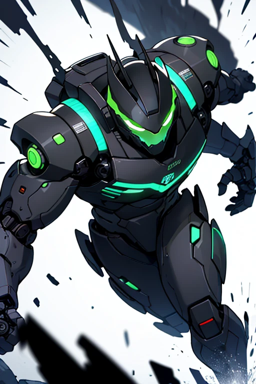 Robot Hombre, color blanco y verde oscuro, Destruido en el suelo