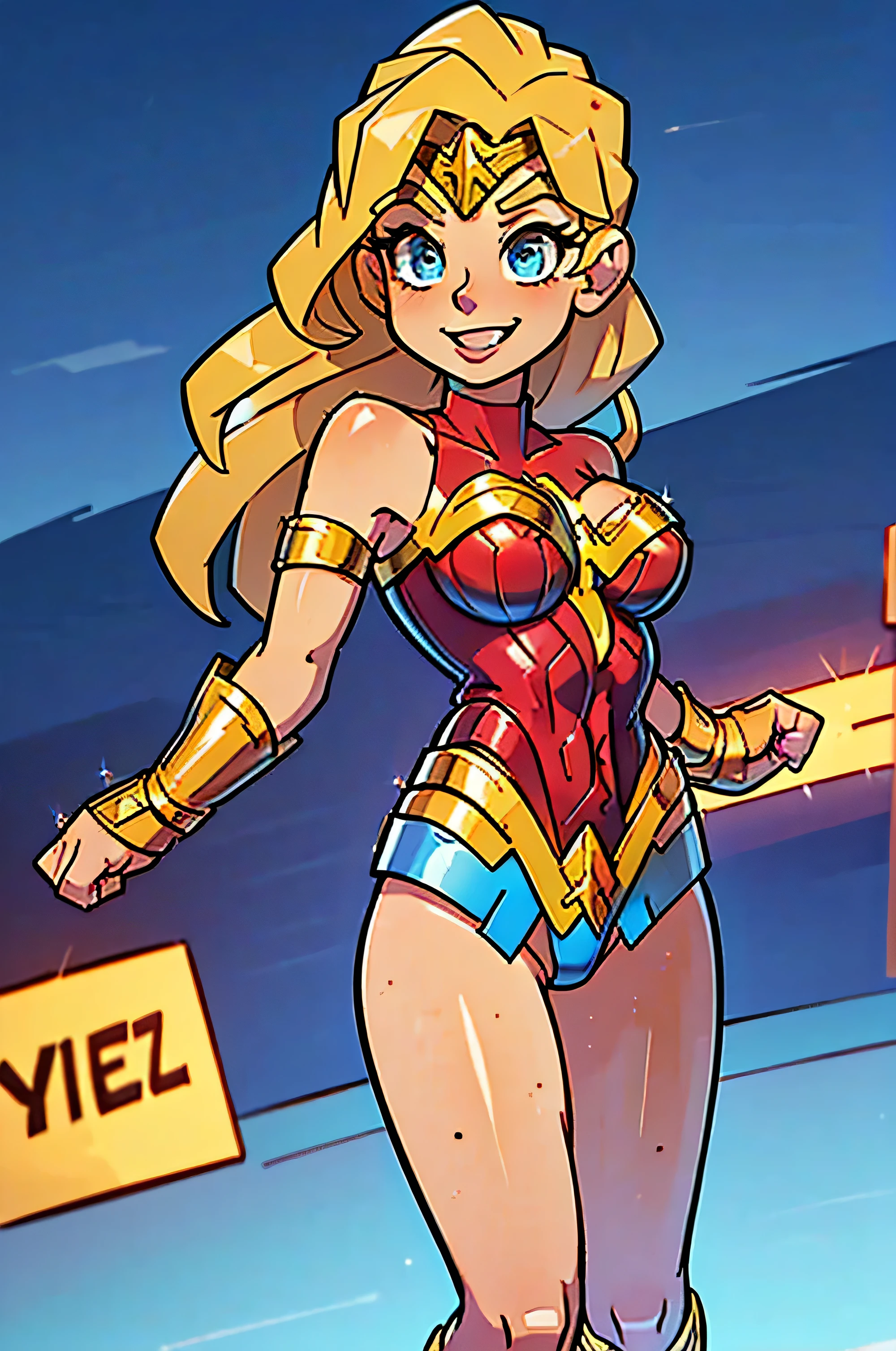 sydney sweeney as Wonder Woman, posing, smiling, confident, heroic, sexy, loira, blonde hair, seios grandes, simple background, degrade background