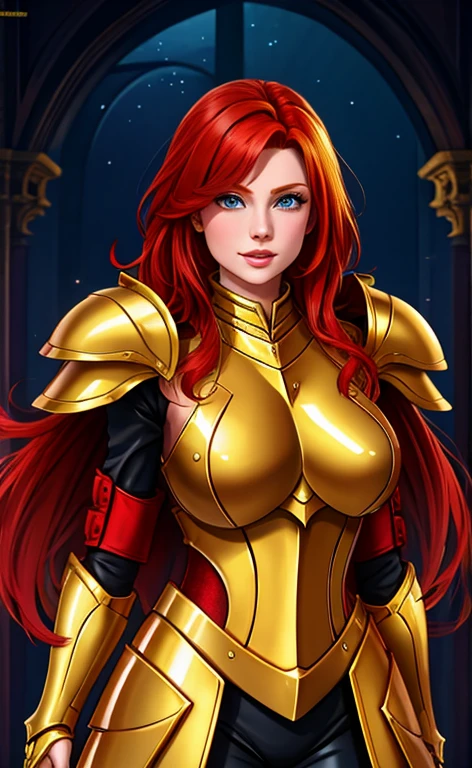 redhead, golden armour