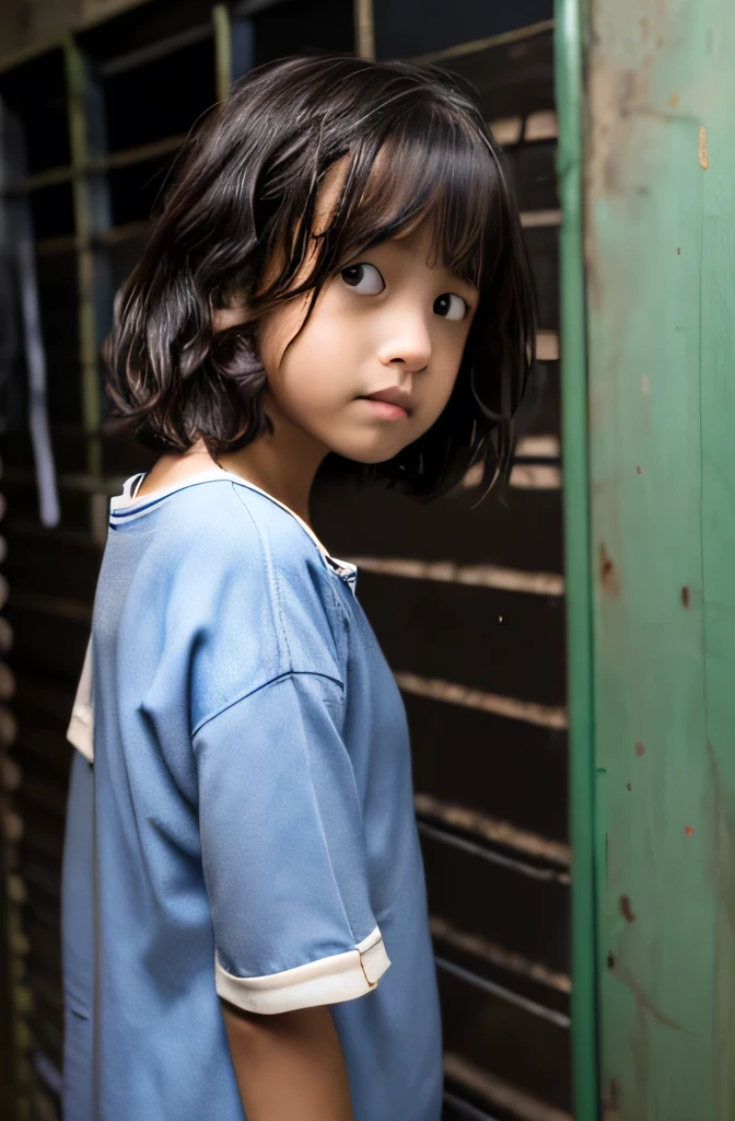 (((Poor refugee cute girl)))、 Best Quality, Very dark underground slums, (Prison Cell), ((disheveled and wet hair)) 、 (Detailed eyes)、((No makeup))、(Real Face) ((No makeup)) ((((be scared))))、(((Skinny, boyish body)))、(((Get angry)))、((The bombed room)) Uniform skin color、(((Shortcuts))) (Black Background) Leg spread ((boyish)) ((4-year-old)) (((((Behind the male))))) (((Father and daughter))) ((male)) (((Parent and Child)))