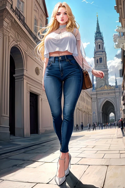 big , Wearing casual clothes, On a sightseeing tour of Vienna. Influencers are beautiful long, Flowing blonde hair shining in the sun. She has captivating blue eyes that sparkle with curiosity and fascination.. Her perfectly defined lips are a natural pink color., 彼女のwhole的な美しさを増す. She exudes confidence and charm as she strolls through the city.
Camel Toe、Giant tit、Nipple Puffs、Cleavage、Plump、Super big breasts、The super-big-butt influencer dresses in a fashionable yet relaxed way, Trendy Crop Tops, High Waist Jeans, And stylish sneakers. Her casual attire is、Her youth々It matches my energetic personality perfectly.。.

Set off on a sightseeing trip, She visits iconic landmarks such as St.. St. Stephen's Cathedral, Schoenbrunn Palace, Belvedere Palace. The picturesque architecture and rich historical significance of these places、It provides a great backdrop for her photos.。.

The captured image is、The influencer is seen standing with St. Louis in the background.。. St. Stephen's Cathedral. The cathedral&#39;s intricate details and magnificent structure、It highlights the architectural beauty of the city.。. The sunlight gently illuminates the scenery, Cast soft shadows、Creates a warm and welcoming atmosphere.

Image quality is top notch, Clear and precise details. Rendered in a photorealistic style, Allow the viewer to appreciate the perfect realism of the scene. The color is soft and calm, Give your images a dreamy, dreamy feel.

The lighting in the picture is perfect, Photograph your influencer and the background in a way that highlights their natural beauty. Strategic placement of lights、Creates depth and volume, Highlight architectural elements and influencer features.

whole, This prompt is、Create vibrant and seductive images of the natural blonde influencer exploring Vienna&#39;s iconic sights。. The combination of influencers, The city&#39;s stunning architecture, With high quality rendering、