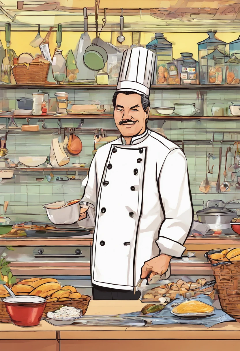 El chef don Gino. Trabaja en su cosina en una ciudad italiana